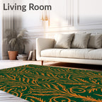 Emerald Orange Scrolling Vine Art Rug