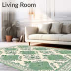 Mint Green Damask Floral Border Rug