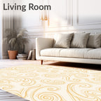 Cream and Gold Swirl Scroll Rug