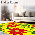 Bold Red Floral Yellow Botanical Rug