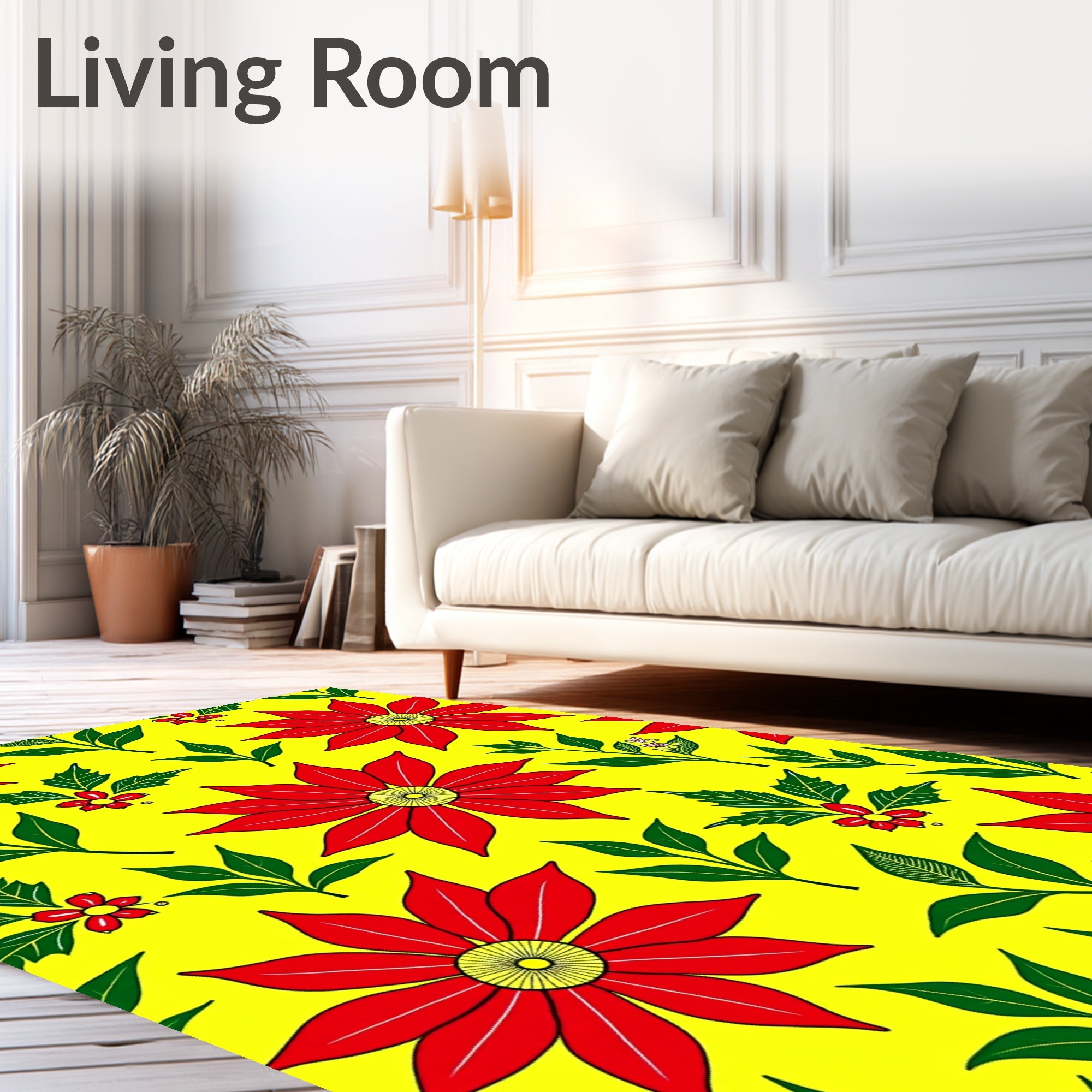Bold Red Floral Yellow Botanical Rug