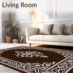 Rich Brown White Ornate Medallion Rug