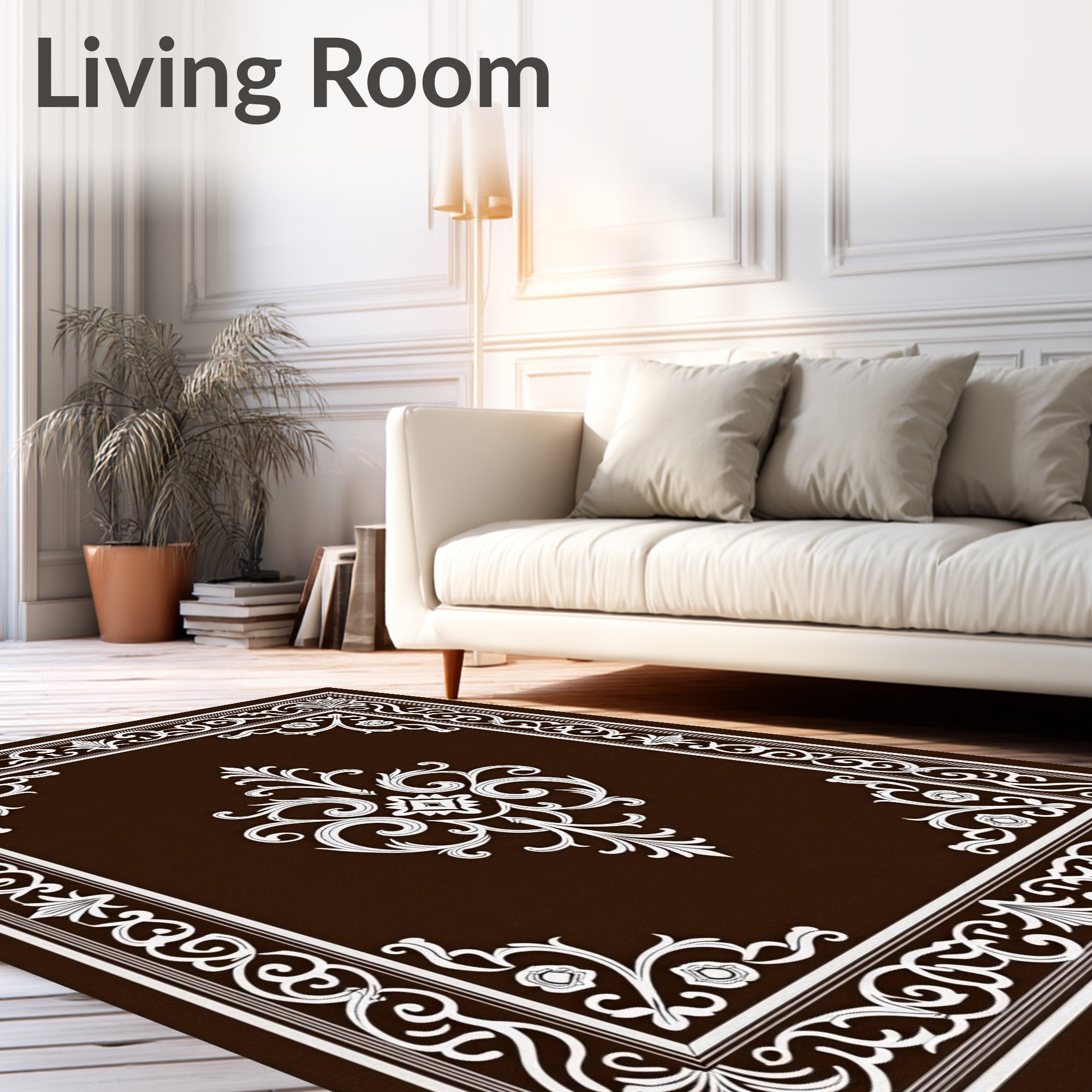 Rich Brown White Ornate Medallion Rug