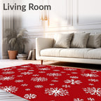 White Snowflake Overlay Red Rug