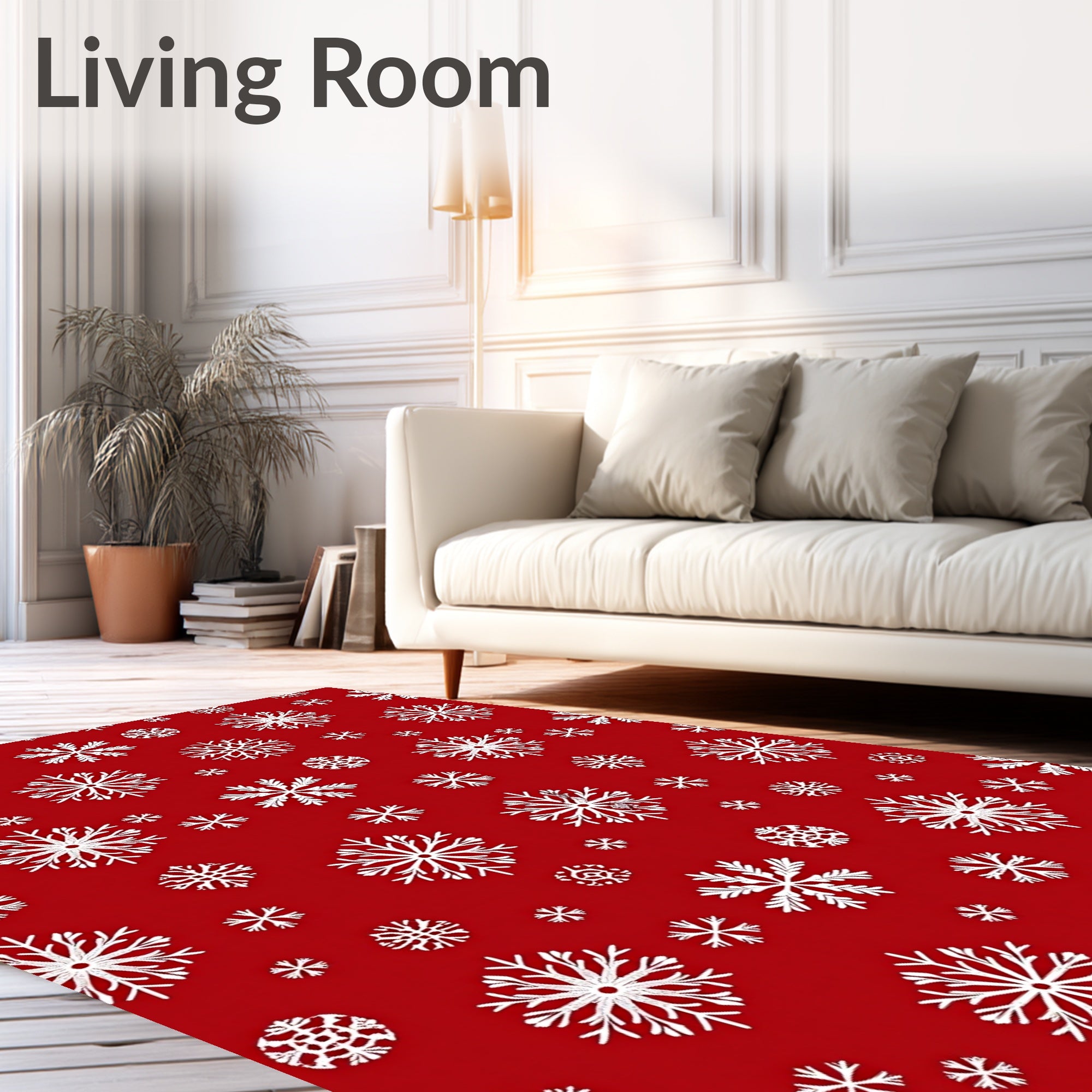 White Snowflake Overlay Red Rug