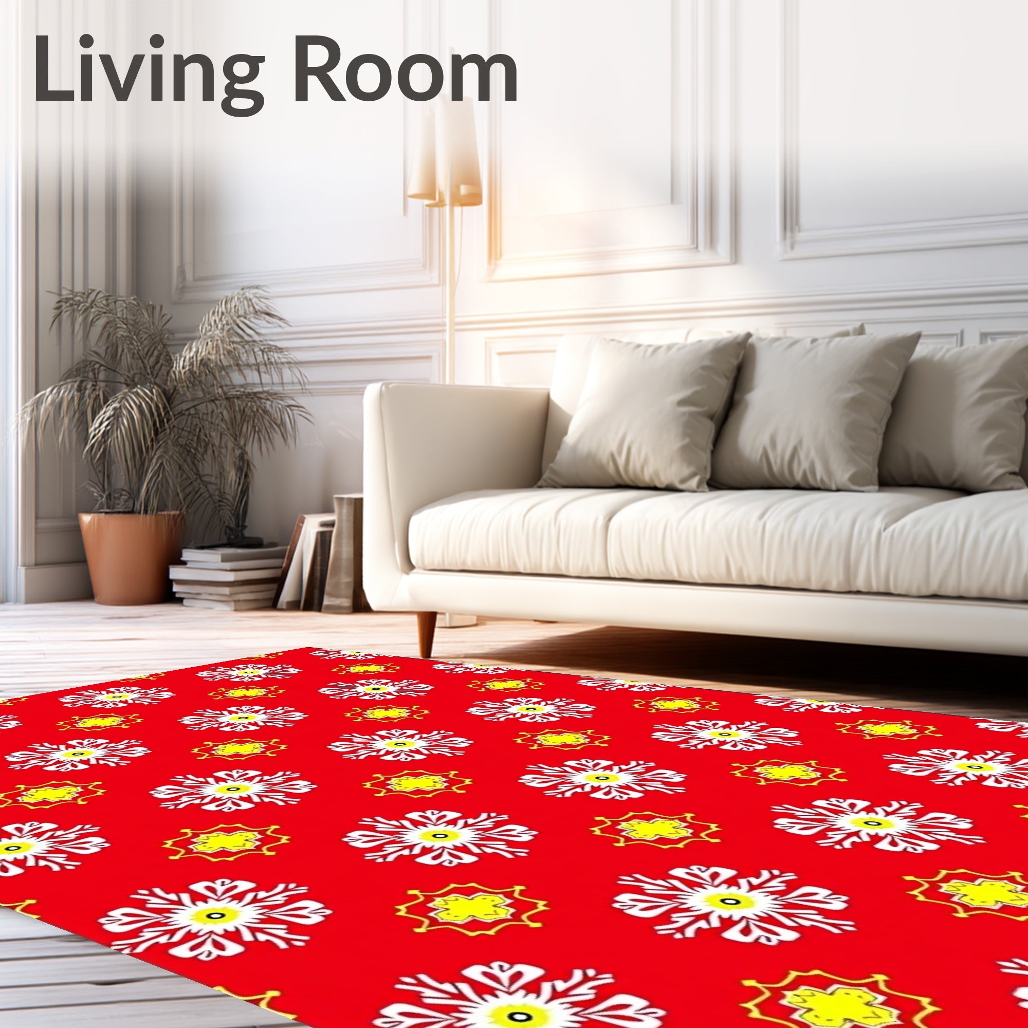 Red White Yellow Floral Medallion Rug