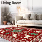 Cream Deer And Teal Evergreen Holiday Rug