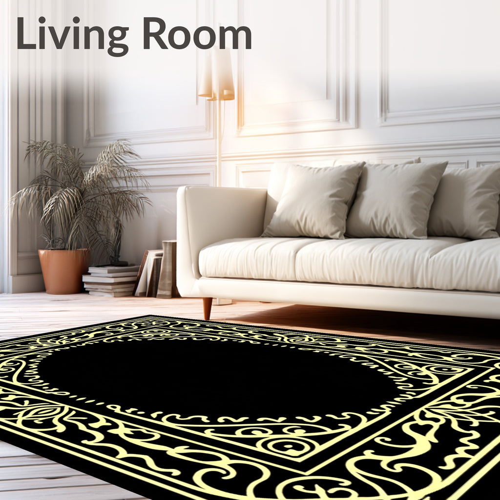Elegant Cream Scrollwork Oval Frame Rug