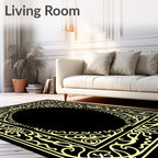 Elegant Cream Scrollwork Oval Frame Rug
