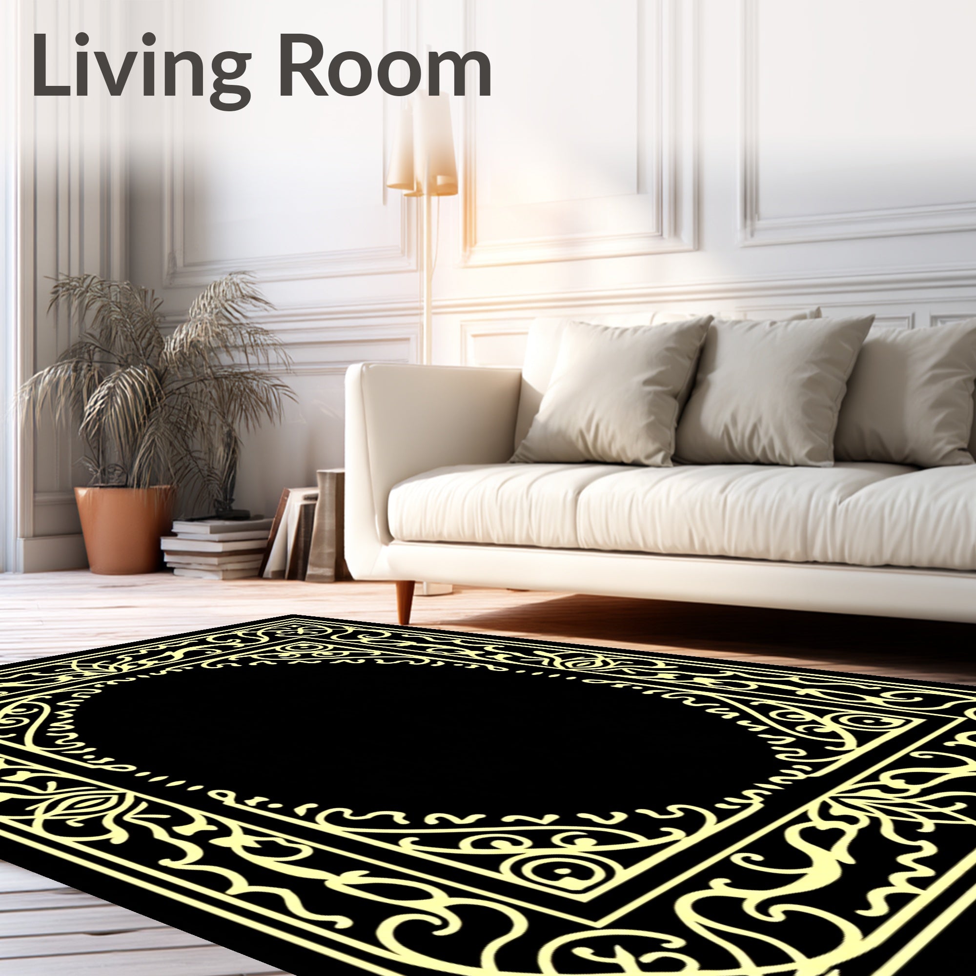 Elegant Cream Scrollwork Oval Frame Rug