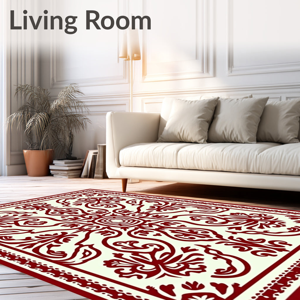 Ochre Crimson Vine Blossom Rug