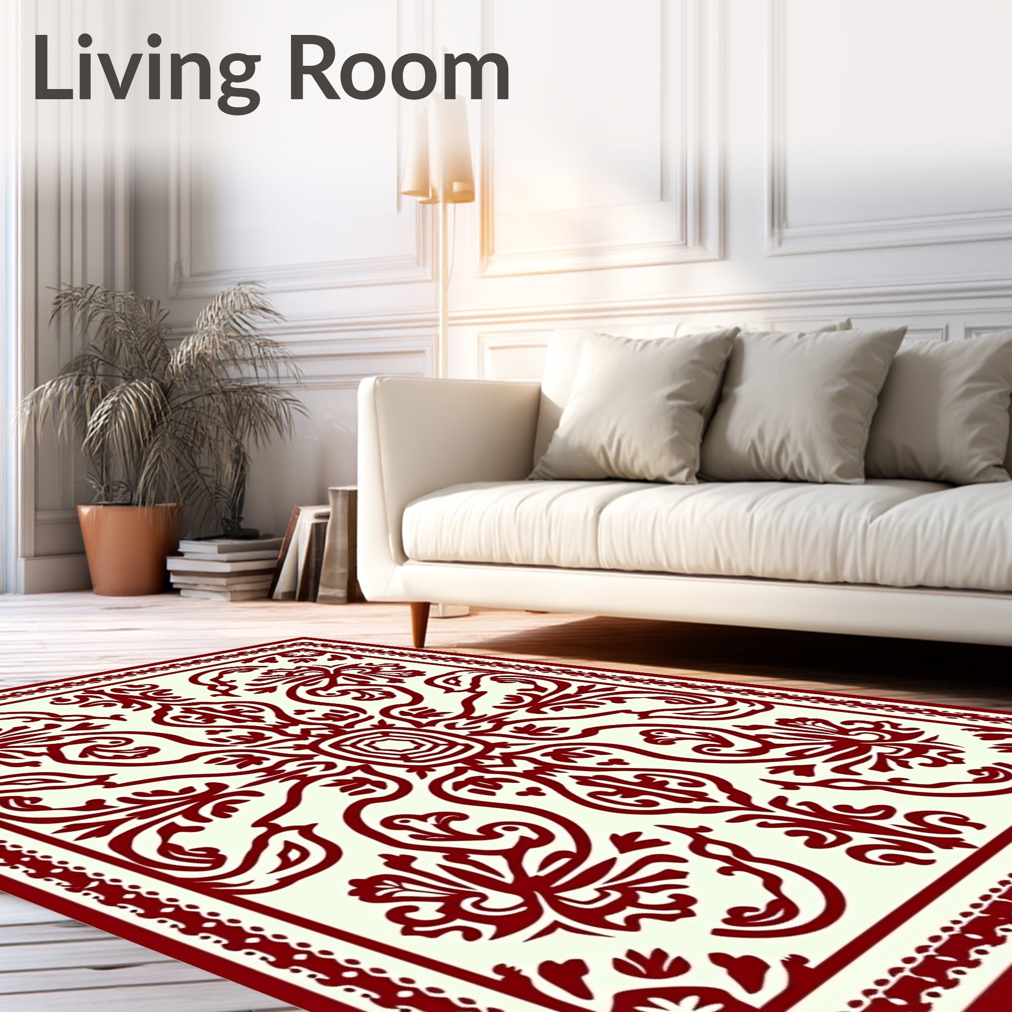 Ochre Crimson Vine Blossom Rug