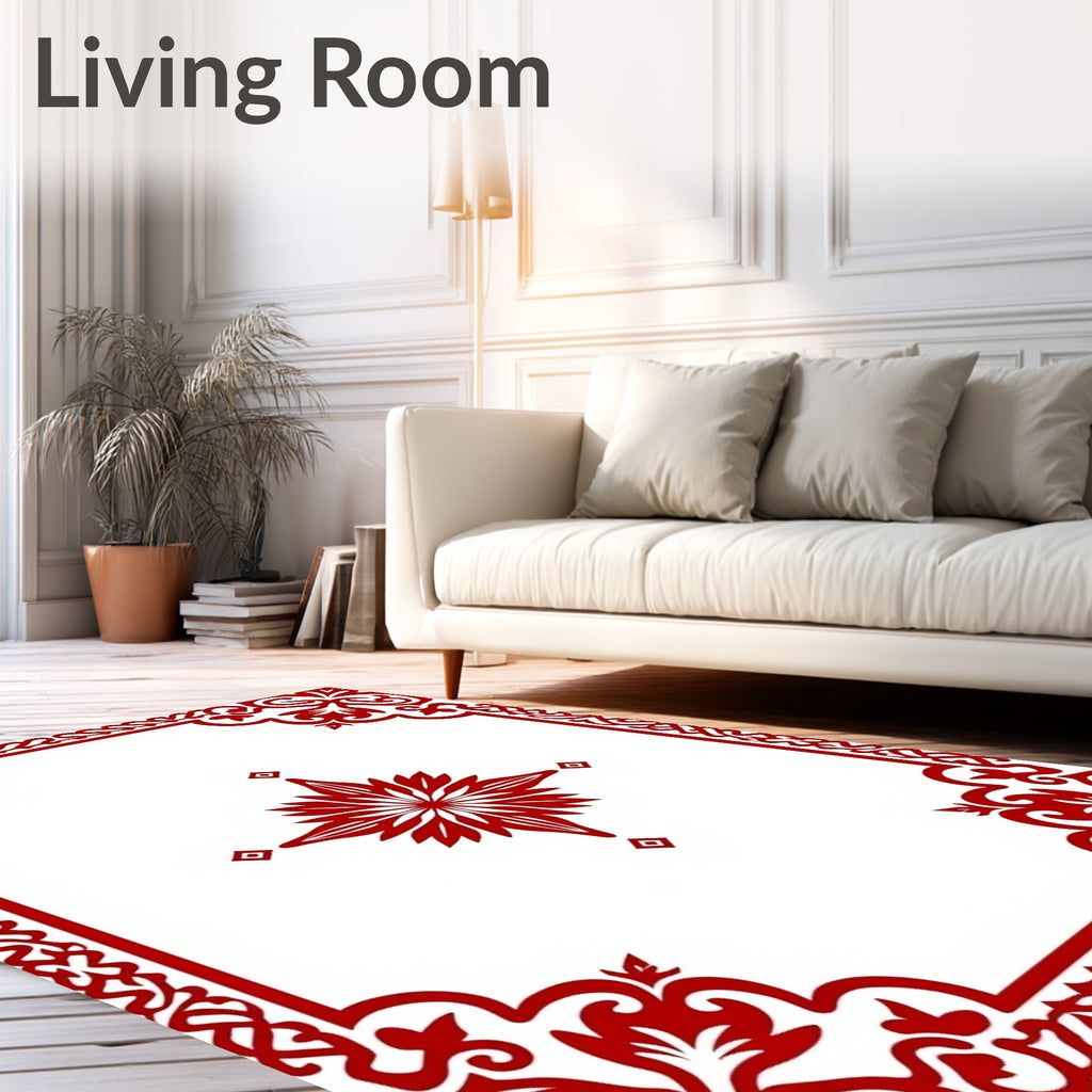 Crimson Ornamental Scrollwork Mandala Rug