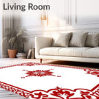Crimson Ornamental Scrollwork Mandala Rug