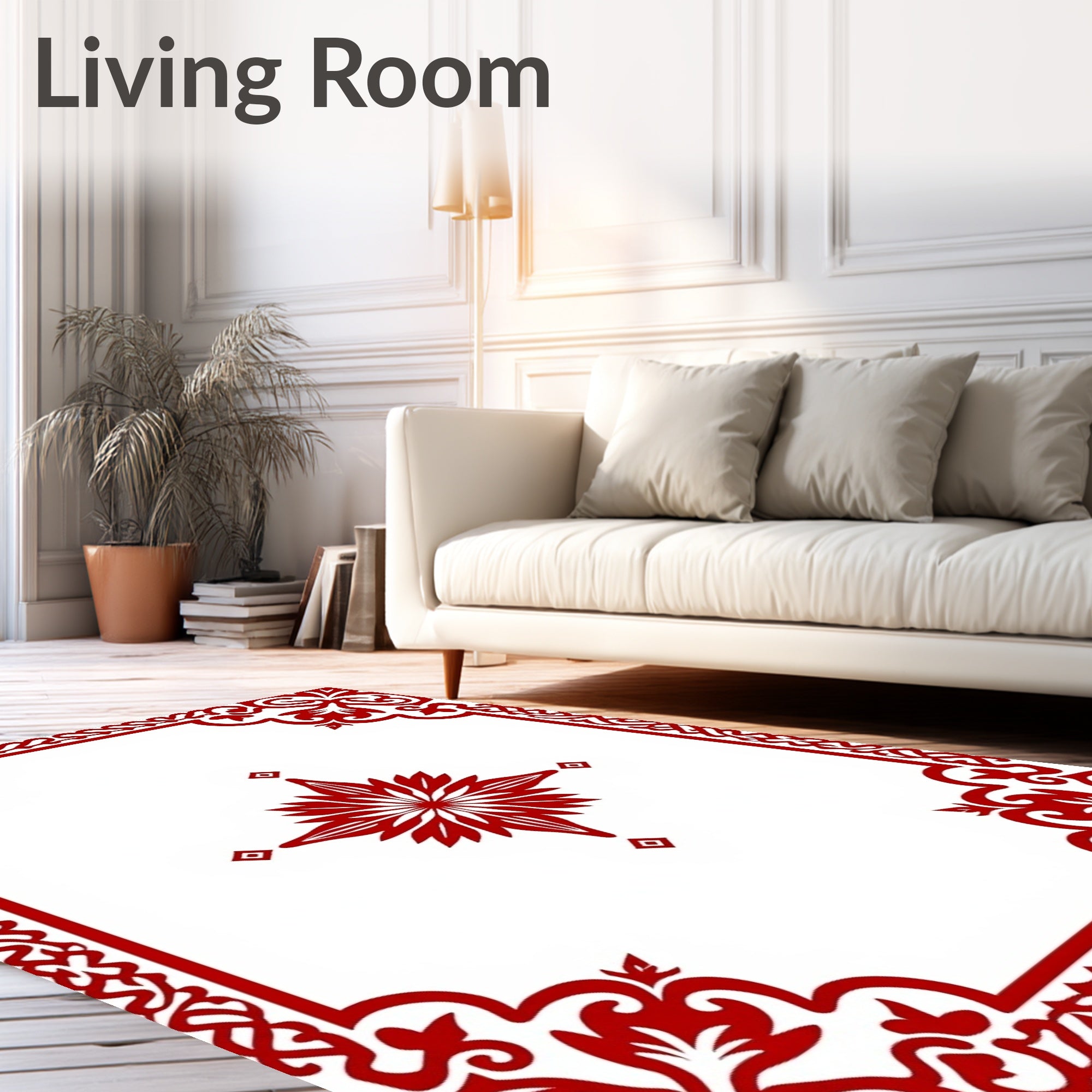 Crimson Ornamental Scrollwork Mandala Rug