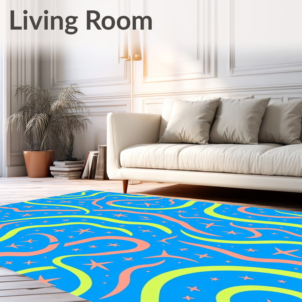 Bright Blue Starry Swirls Rug