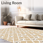 Neutral Taupe Lattice Floral Medallions Rug