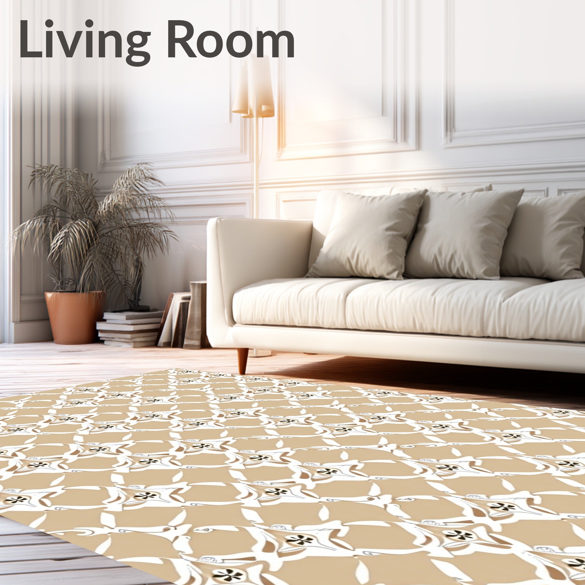 Neutral Taupe Lattice Floral Medallions Rug