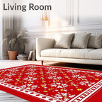 Red White Floral Medallion Folk Rug