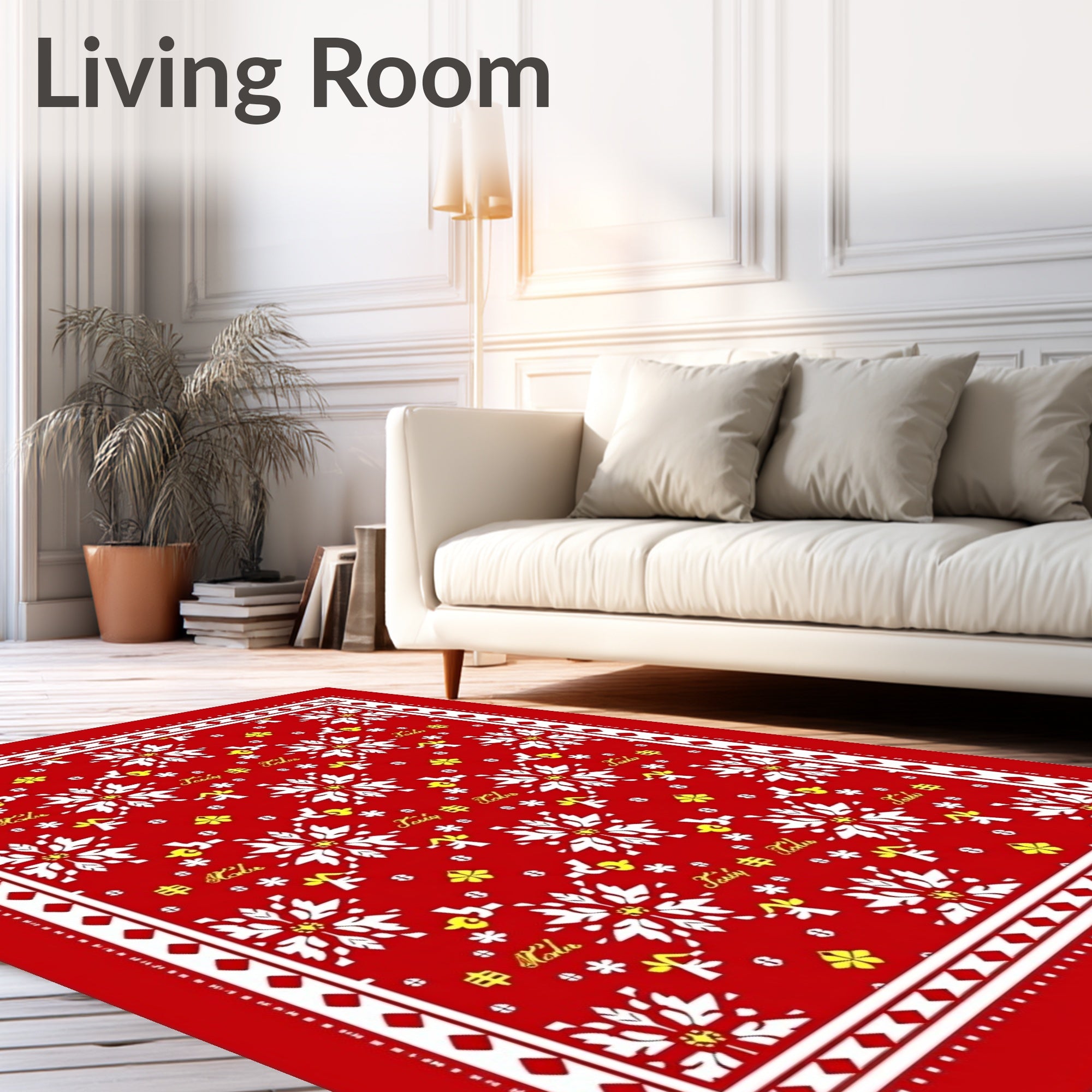 Red White Floral Medallion Folk Rug