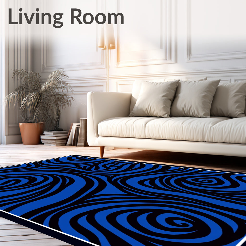 Dynamic Blue Black Swirl Organic Rug