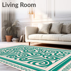 Teal Swirl Ivory Medallion Border Rug