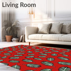 Red Tropical Palm Leaf Scatter Rug