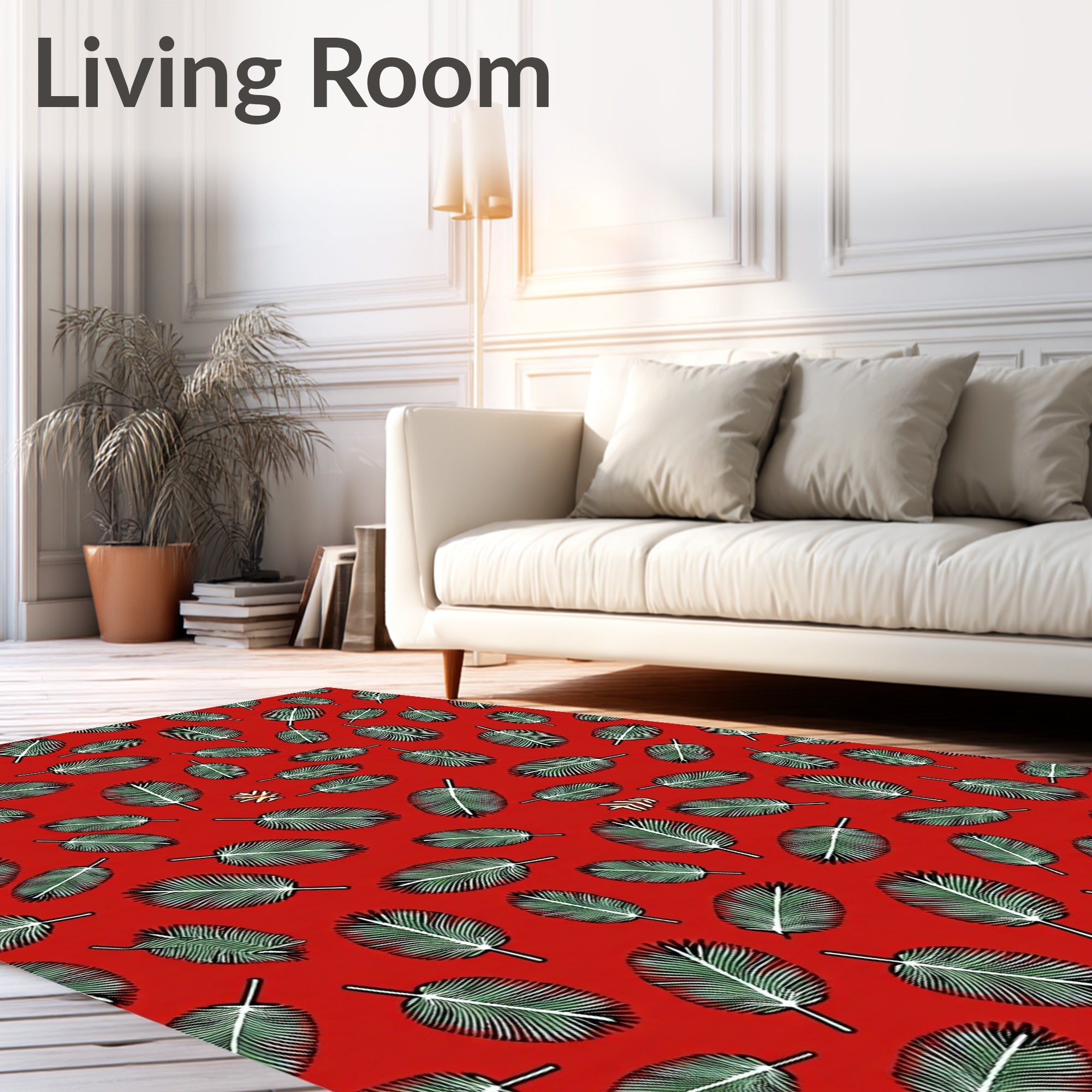 Red Tropical Palm Leaf Scatter Rug