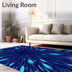 Electric Blue Burst Radial Lines Rug