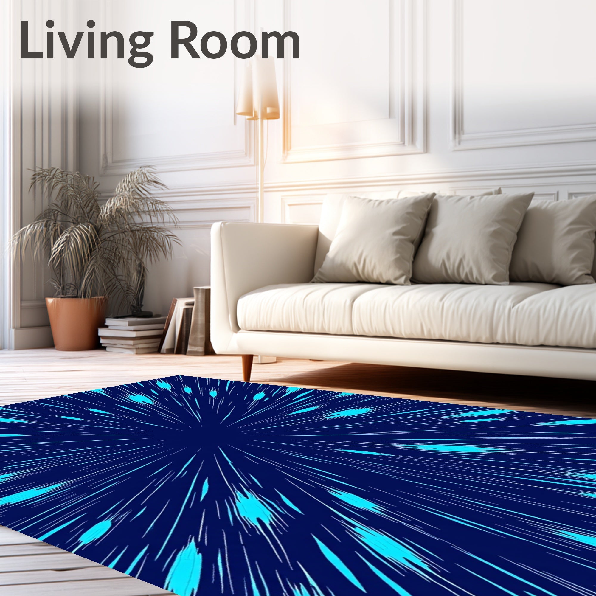 Electric Blue Burst Radial Lines Rug