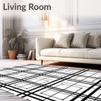 Bold Black White Grid Squares Rug