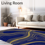 Deep Blue Gold Swirl Terrazzo Rug
