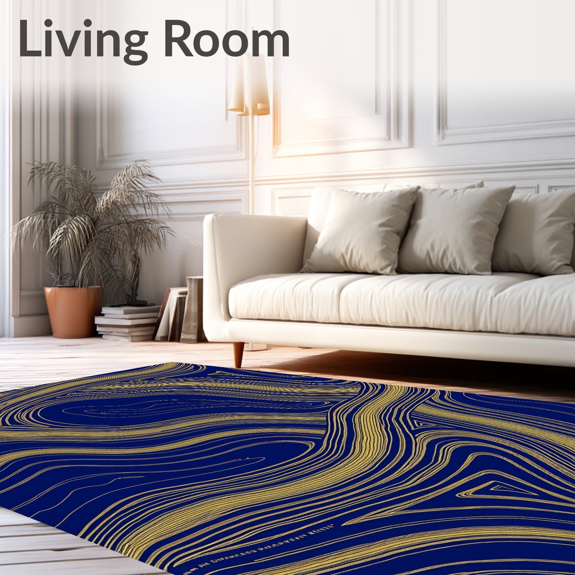 Deep Blue Gold Swirl Terrazzo Rug