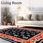 Nautical Anchor Navy Orange Border Rug