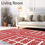 Red Interlocking Geometric Scroll Rug