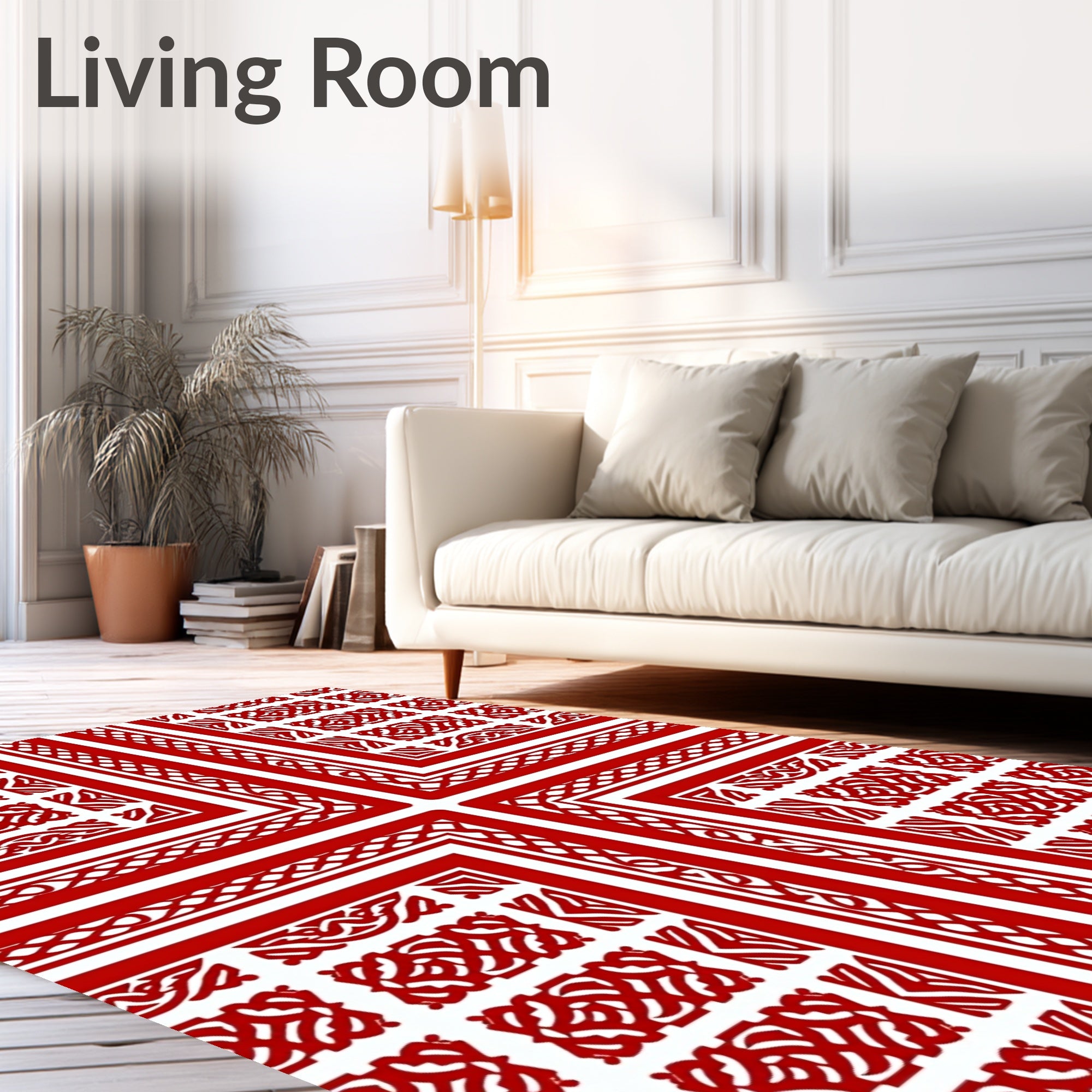 Red Interlocking Geometric Scroll Rug