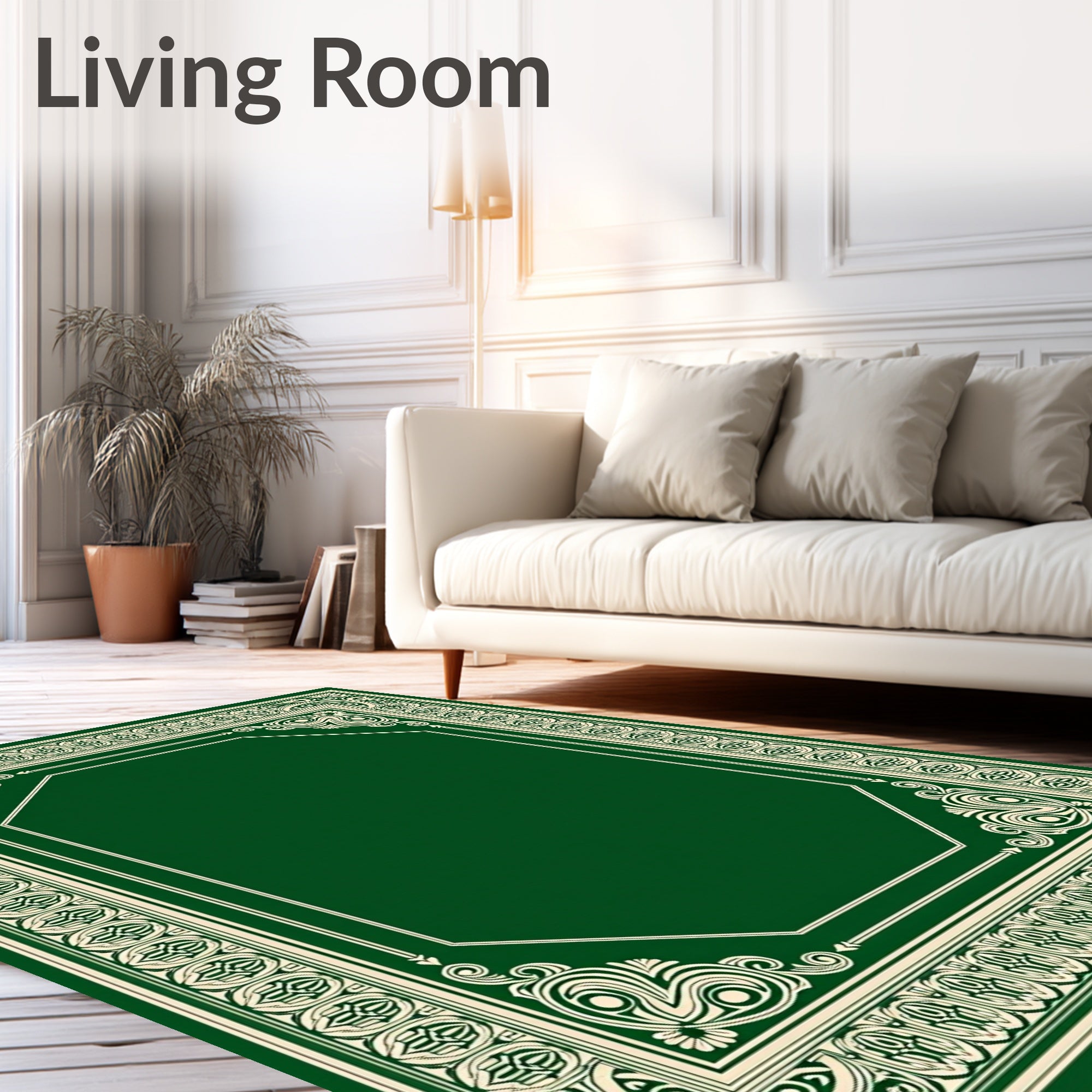 Emerald Ivory Ornate Octagon Border Rug