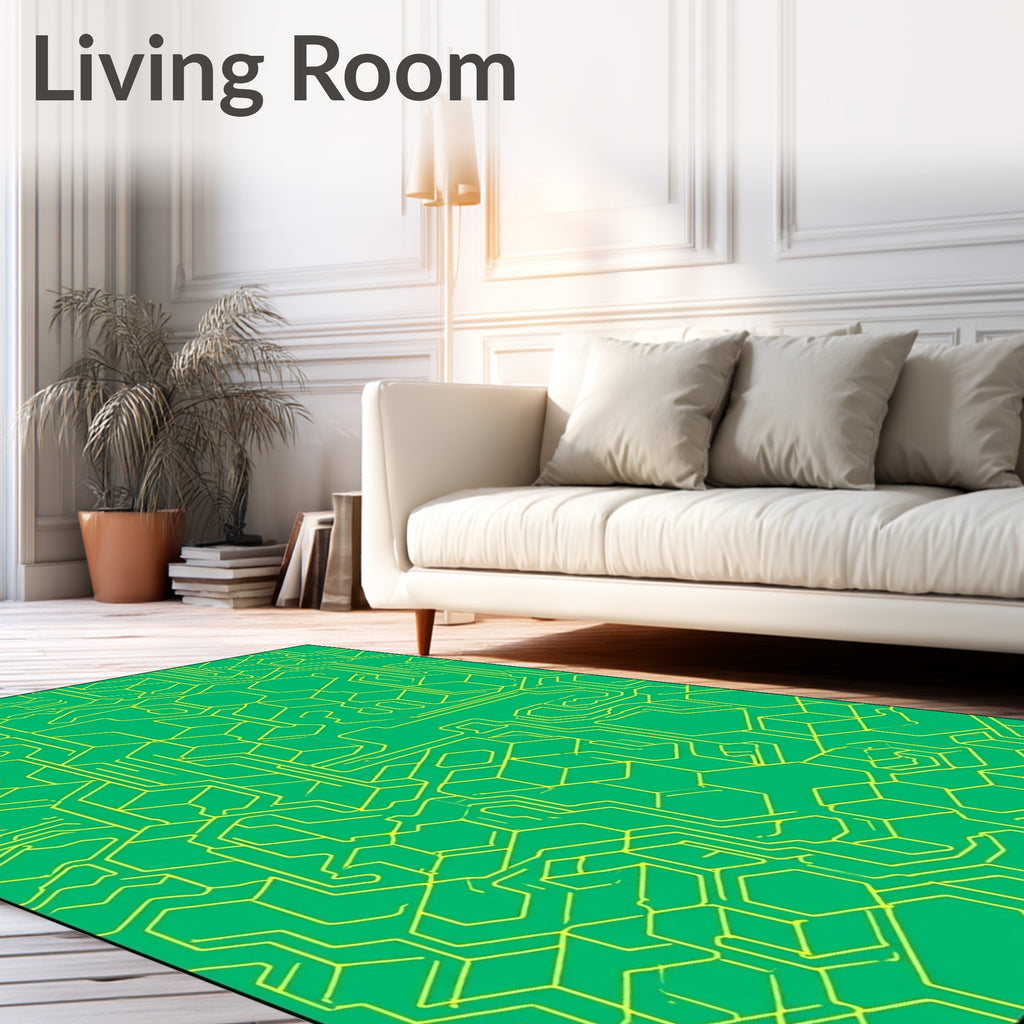 Green Geometric Circuit Board Rug