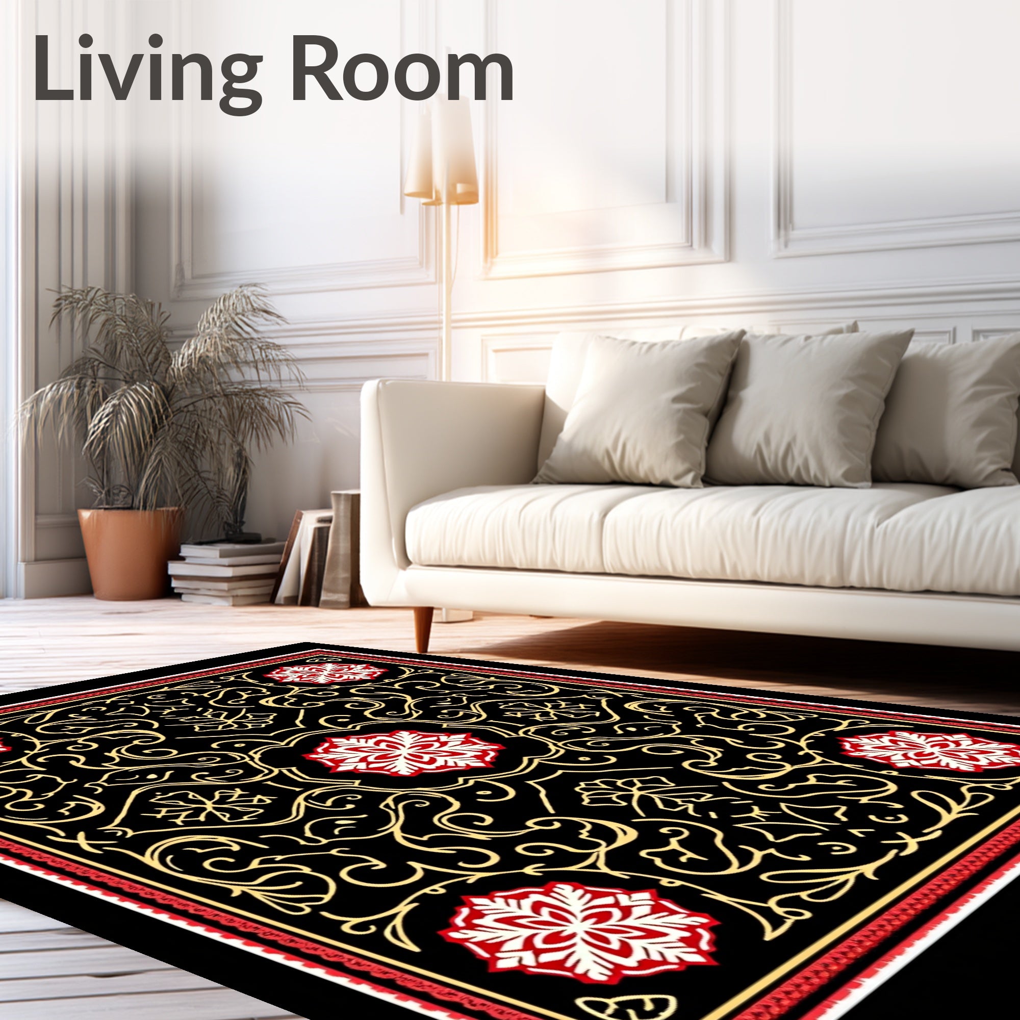 Crimson Red Geometric Floral Medallion Rug