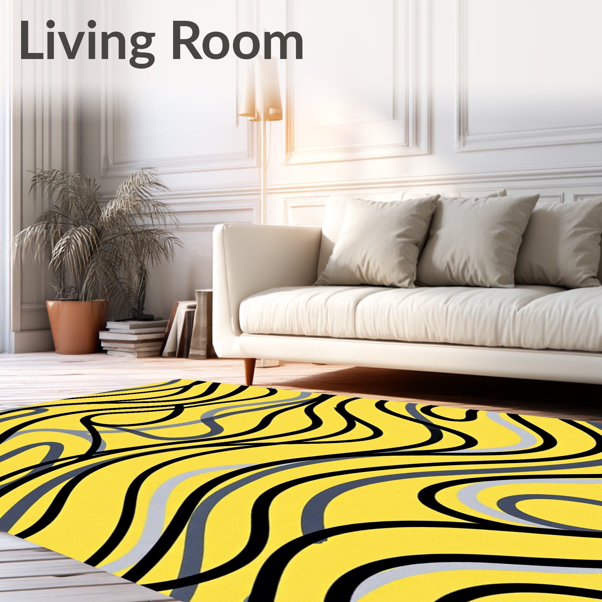 Vibrant Yellow Swirl Lines Rug