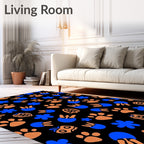 Blue Orange Paw Print Whimsical Collage Rug