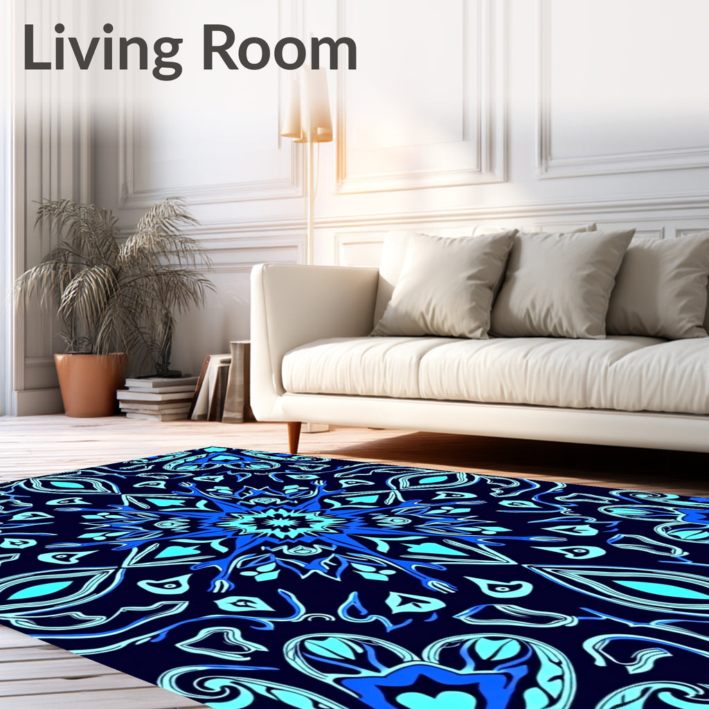Electric Blue Ornamental Medallion Rug