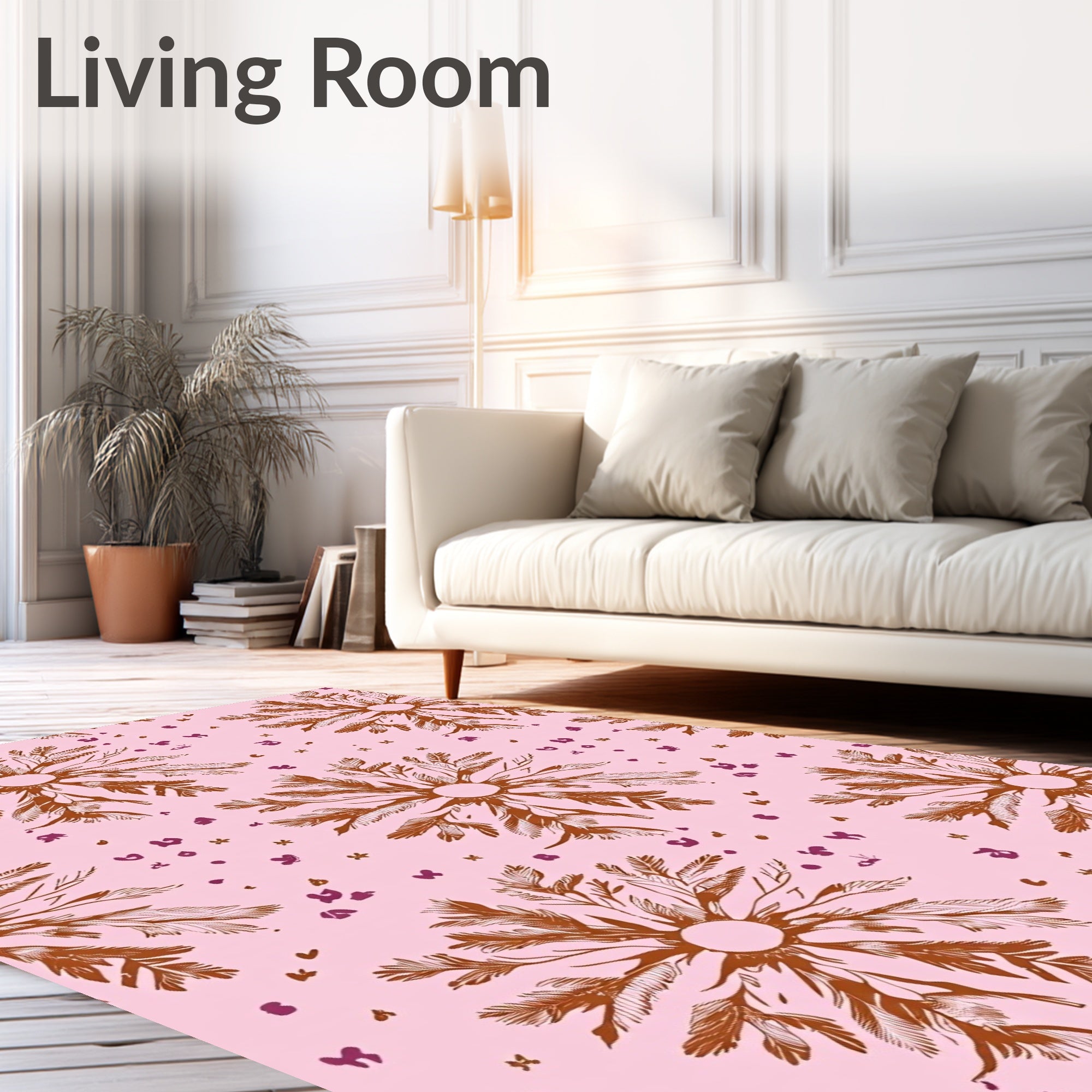 Coral Pink Botanical Burst Rug