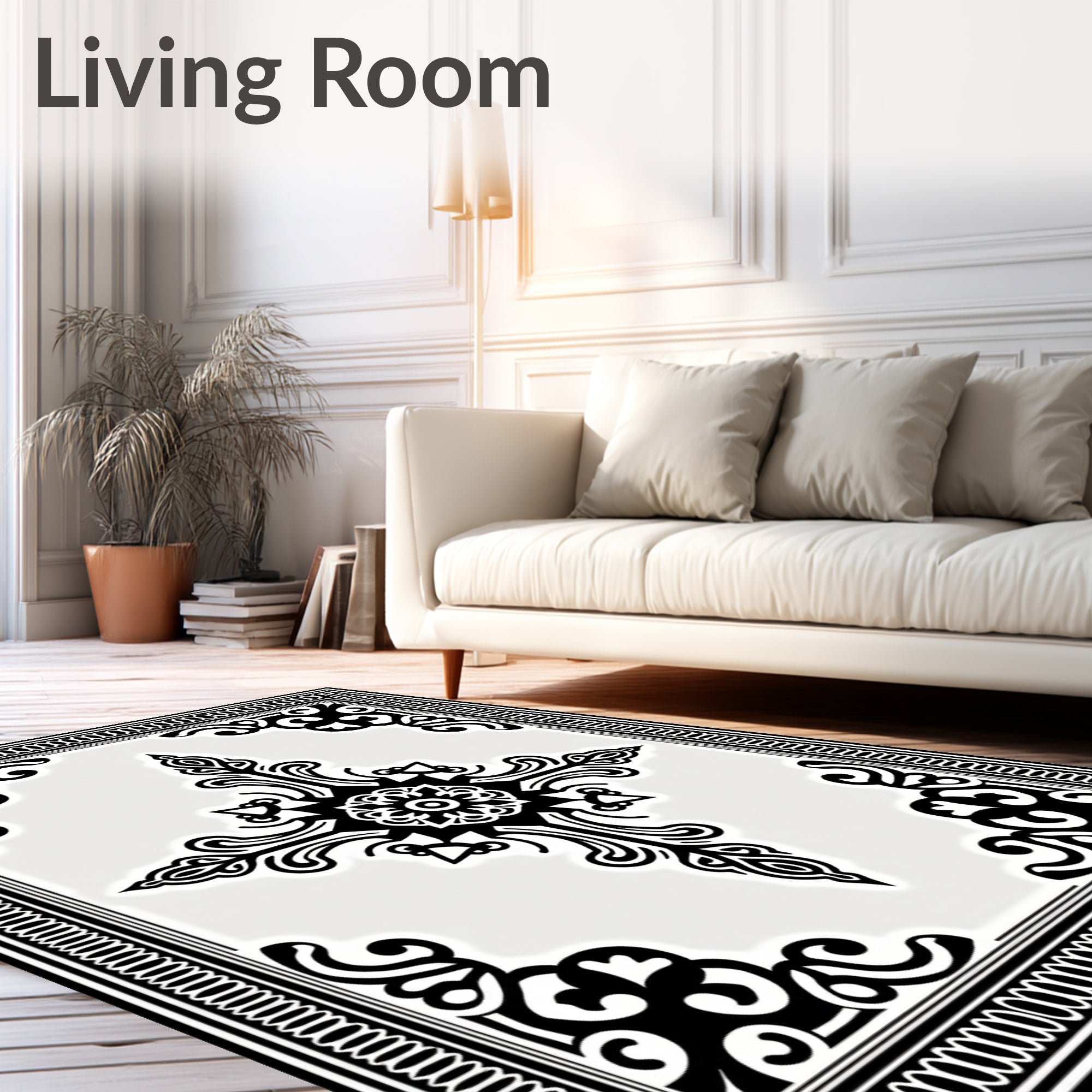 Black and White Ornate Medallion Rug