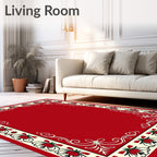 Crimson Ivory Floral Bordered Rug