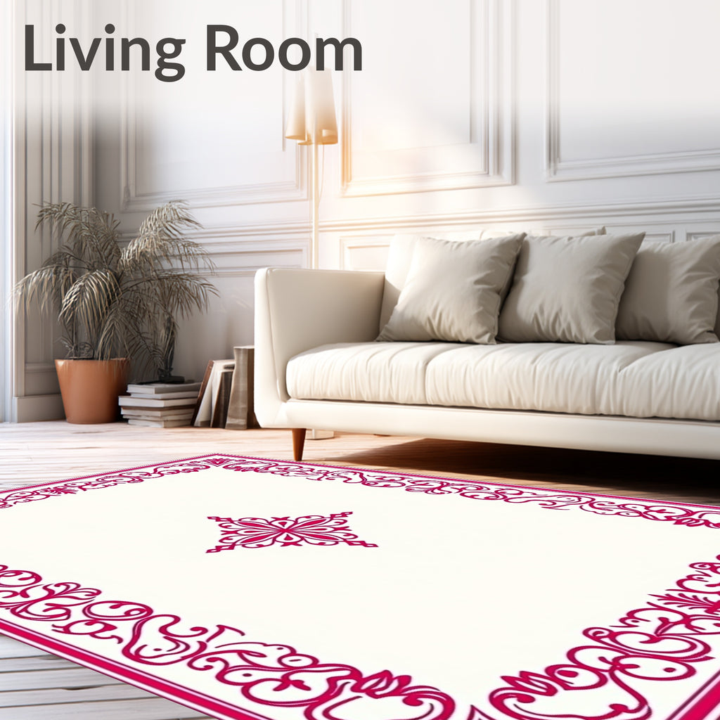 Bright Pink Scrollwork Medallion Frame Rug