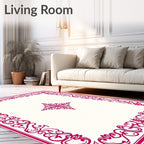 Bright Pink Scrollwork Medallion Frame Rug