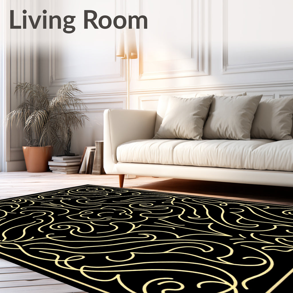 Elegant Gold Filigree Scrollwork Rug