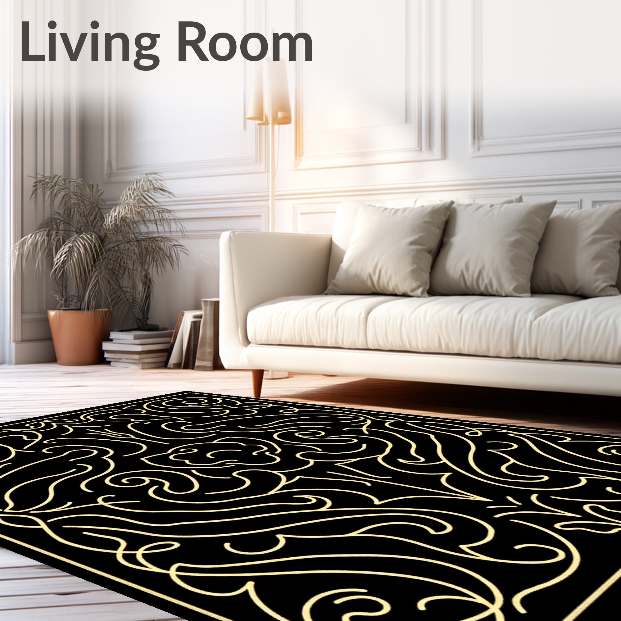 Elegant Gold Filigree Scrollwork Rug