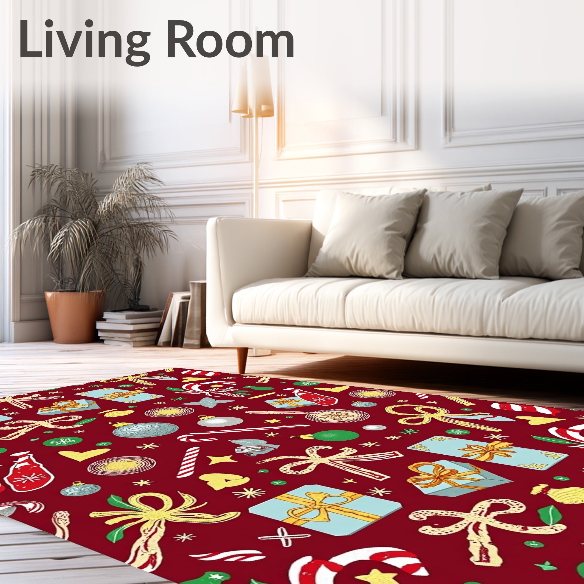Festive Red Christmas Gift Ornaments Rug